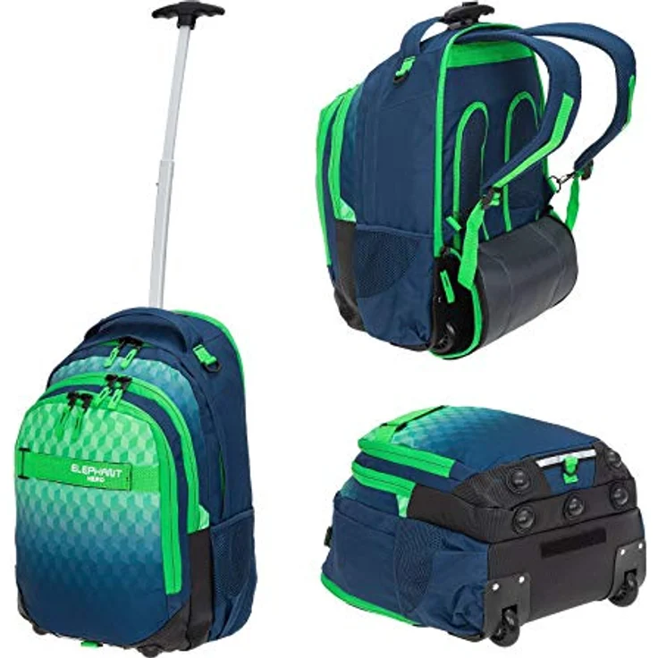 Elephant 3 Teile Set Trolley Hero Signature Schulranzen, 35 Liter, Alu Ausziehgriff, Inliner Räder, Cube Green (Grün) – Bild 2