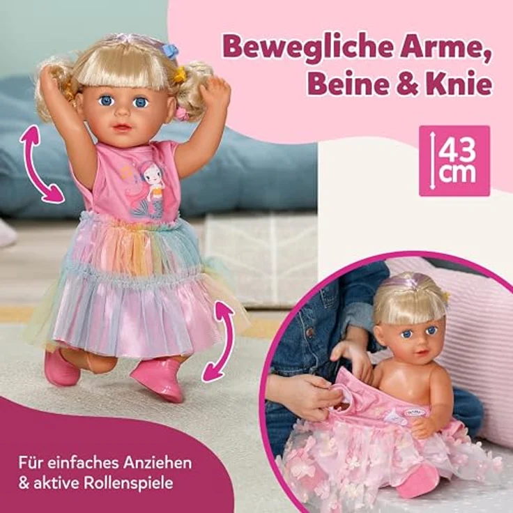 Baby Born Babypuppe Carla 43 cm, bewegliche Puppe mit Haarbürste und frisierten Accessoires, wasserfest – Bild 6