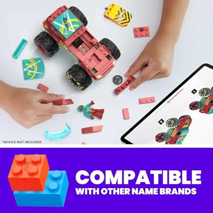 Mega Mega Monster Trucks Demo Derby Extreme-Stunt Set, inklusive zusammenbaubarem Monster Truck, Rampe, Hindernis und Mikro-Actionfigur – Bild 5