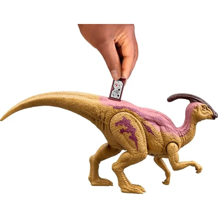 Mattel HTK75 - Jurassic World Wild Roar Parasaurolophus, Dinosaurier mit Sound und biolumineszenter Rückenschutz, bewegliche Gelenke – Bild 6