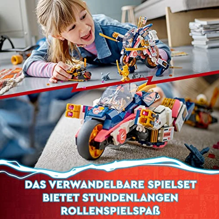 LEGO 71792 NINJAGO Soras transformierender Mech-Bike-Renner, 2in1 Set mit transformierender Mech-Actionfigur, Motorrad-Spielzeug Set mit 3 Minifiguren für Kinder, Jungen und Mädchen – Bild 3