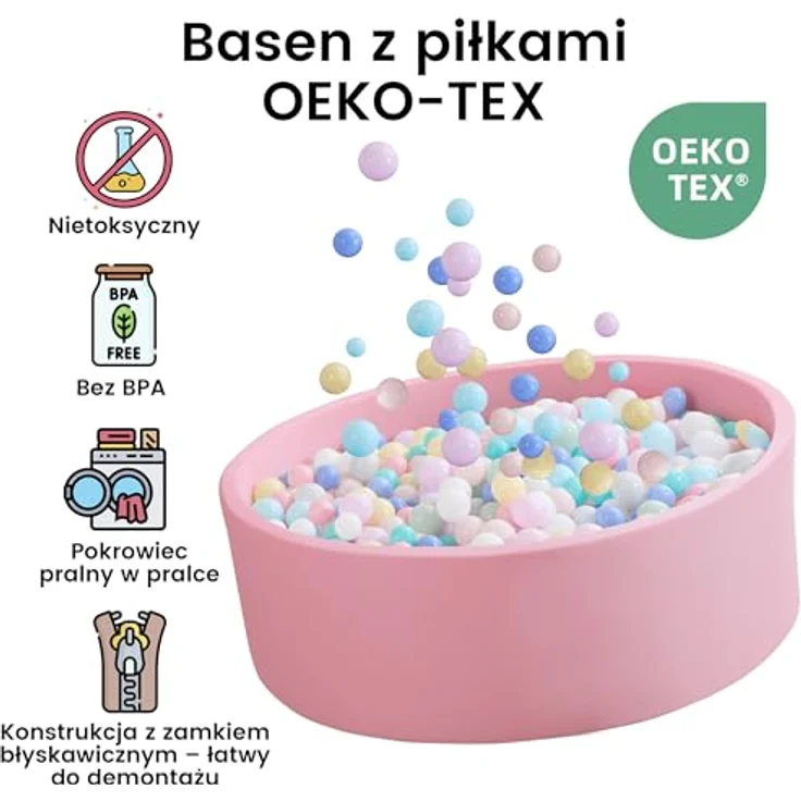 Zedachica Bällebad Baby, Schaumstoff Bällepool rund 120cmx40cm, rosa, für Innen und Außen, ab 1 Jahr, ohne Bälle – Bild 5