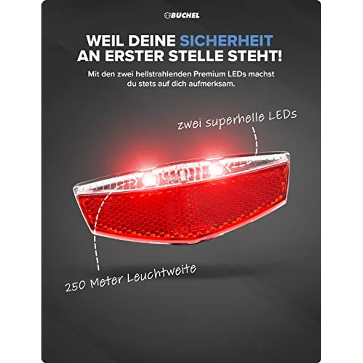 BÜCHEL TIVOLI Fahrrad Rücklicht LED, StVZO zugelassen, dynamounterstützt mit Standlichtfunktion, schwarz – Bild 2