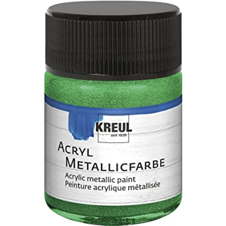 KREUL Acryl Metallicfarbe 77577, 50 ml in metallic grün, schnelltrocknend, wasserfest und cremig deckend auf Wasserbasis – Bild 1