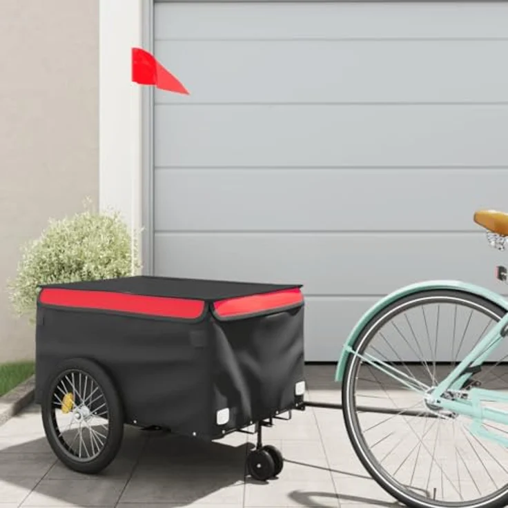 vidaXL Fahrradkinderanhänger, Eisen, Schwarz und Rot, max. 30 kg belastbar – Bild 2