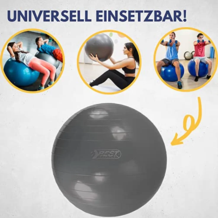 Best Sporting Unisex – Erwachsene Gymnastikball I Trainingsball 65cm, 75cm oder 85cm I Für Therapie- und Rehabilitationseinheiten I Belastung bis 250kg I Pilates Ball I Fitnessball für zu Hause – Bild 3