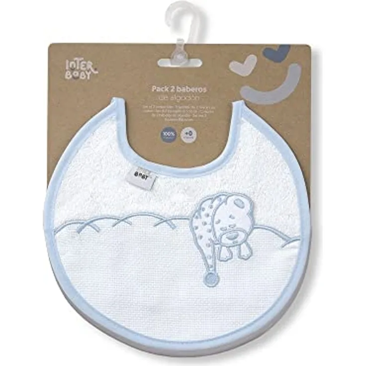 Interbaby 2 Stück runde Lätzchen Schlafbär in Blau und Grau
