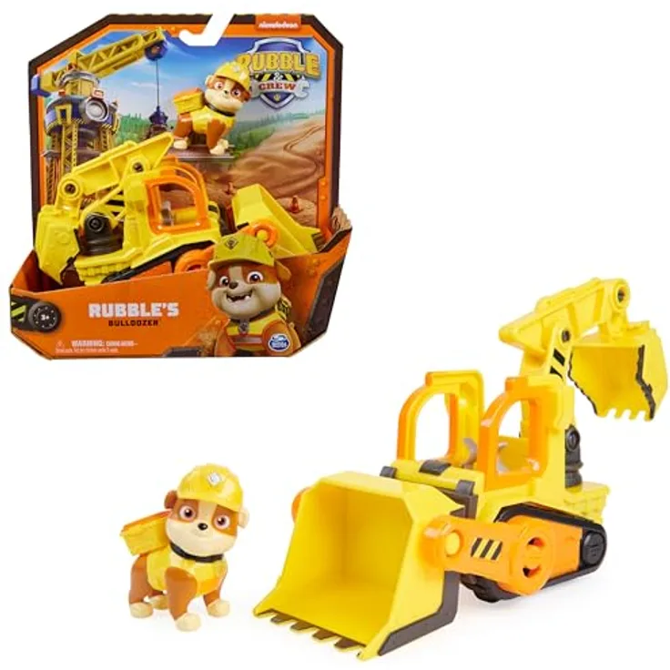 Spin Master Rubble & Crew, Core Vehicle Solid Rubble mit beweglicher Planierraupenschaufel und abnehmbarer Rubble-Spielfigur