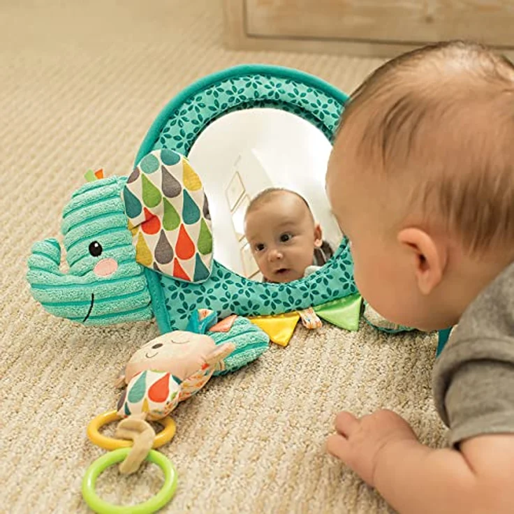 Infantino Go Gaga Elephant Activity Mirror, Activity-Spielzeug mit Spiegel, sensorisches Spielzeug für Tummy Time Zuhause oder für Auto, Buggy oder Kinderbett – Bild 3