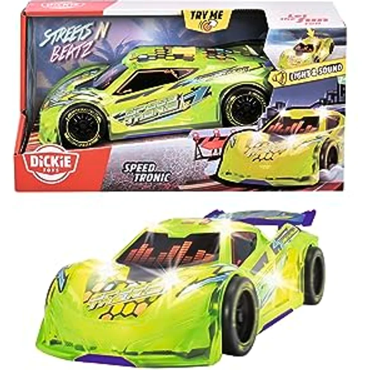 Aquaplay Dickie Toys Speed Tronic, Spielzeugfahrzeug mit Reibungsmotor, Musik und Lichteffekten, gelb, 20 cm, für Kinder ab 3 Jahren – Bild 2