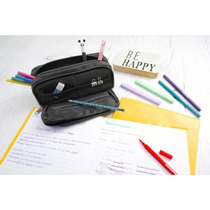 EBERHARD FABER 577406 - Schlamperbox mit 3 Fächern in anthrazit/schwarz, Federtasche für Jungen und Mädchen – Bild 4