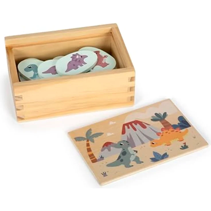 small foot Memospiel Dino, Holzspiel mit 14 Pärchen und Aufbewahrungsbox für Kinder – Bild 3