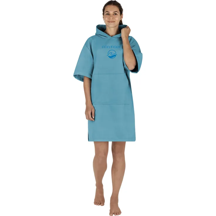 normani Badeponcho Damen Mikrofaser Badeponcho Siargao, Polyester, Kapuze, Schlupf, Bade Handtuch mit Ärmeln - recyceltes Material, Blau
