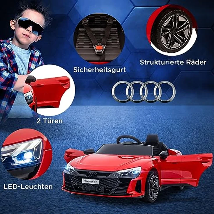 HOMCOM Elektro-Kinderauto Audi-lizenziert, bis 5 km/h, für Kinder 3-5 Jahre, Rot, für Garten und Balkon – Bild 3