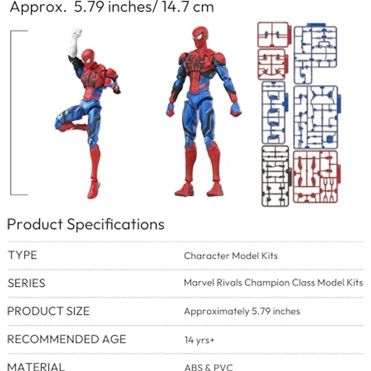 Blokees Marvel Rivals Spider-Man Modellbausatz, 15-16 cm, Artikuliert, Mehrfarbig, inkl. Sockel – Bild 11