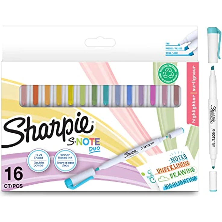 SHARPIE S-Note Duo Textmarker Set | Pastelltöne | Beidseitige Spitze | 16 Stück – Bild 1