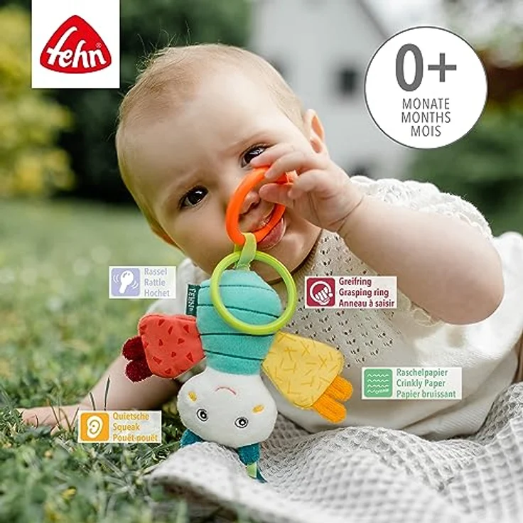 Fehn Mini-Schmetterling – Activity Greifling mit Rassel, Quietsche, Raschelpapier – Baby Spielzeug fördert spielerisch Sinne & Motorik – Spieltier für Babys und Kleinkinder ab 0+ Monaten – Bild 3