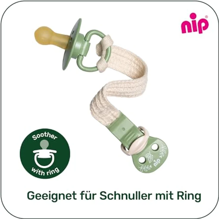 Nip Schnullerband stay green, aus 100% Bio-Baumwolle, beige, mit großer Klemmfläche und OEKO-TEX® zertifiziert – Bild 6