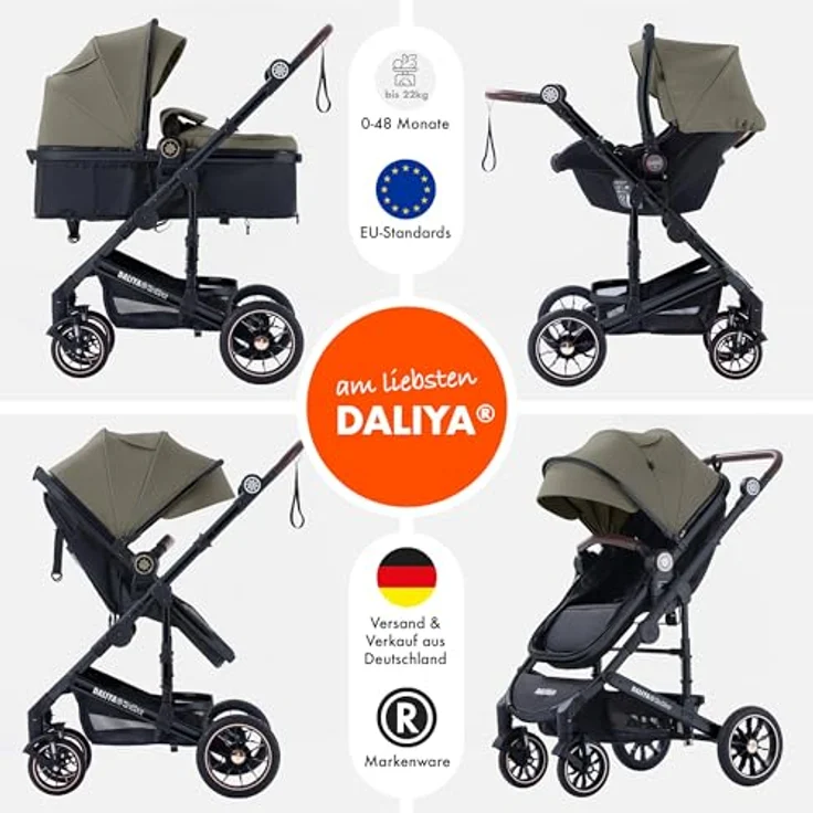 Daliya® NEOMOVE 3in1 Kinderwagen, Buggy & i-Size Babyschale | Alu-Rahmen | Reisekinderwagen & Sportwagen | Großer Einkaufskorb | Stadt & Gelände (Schwarz-Braun) – Bild 2
