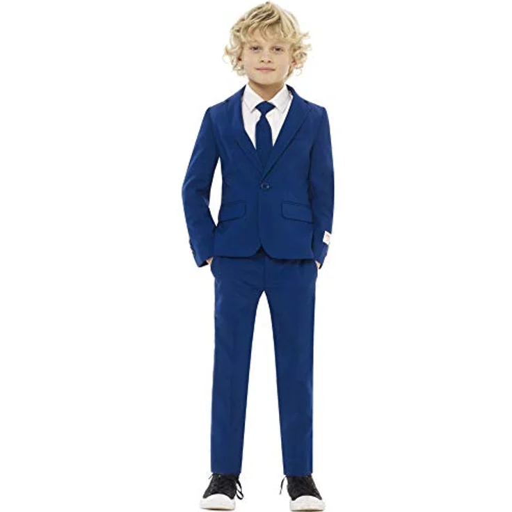 OppoSuits Dunkelblauer Anzug für Jungen zur Kommunion, Slim Fit, 3-teilig mit Jacke, Hose und Krawatte, Maschinenwaschbar, Größen 122-128 – Bild 1