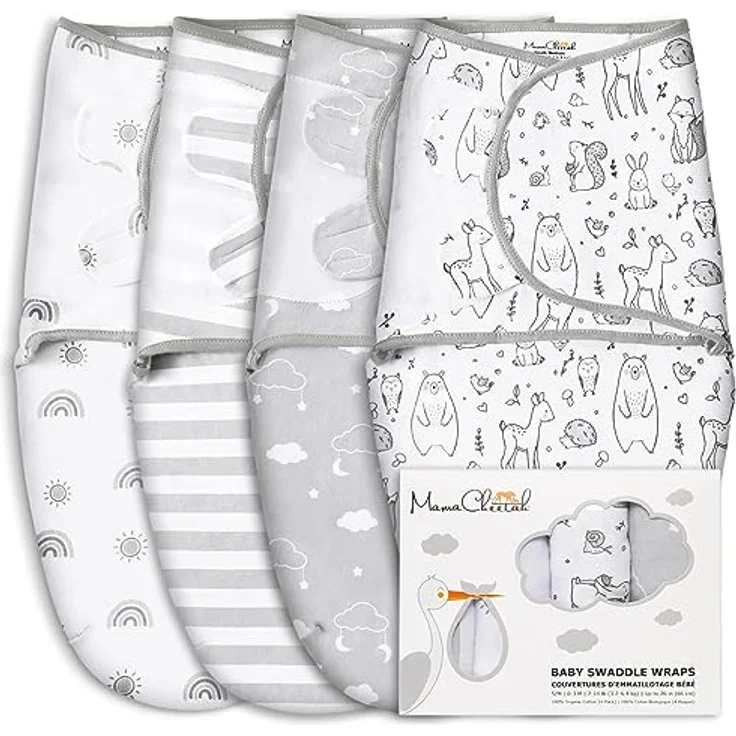 Mama Cheetah Pucksack für Babys, verstellbare Bio-Baumwolle Wickeldecke für Jungen und Mädchen, 0-3 Monate, 4 Stück – Bild 1