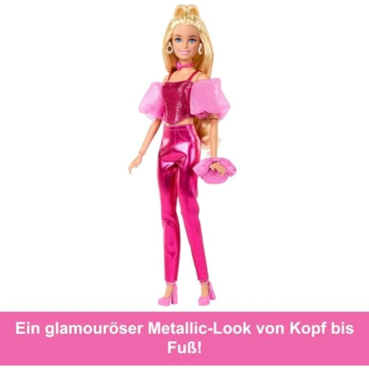 Barbie Deluxe Style Anziehpuppe, pinkes Metallic Outfit mit hochwertigen Accessoires – Bild 4
