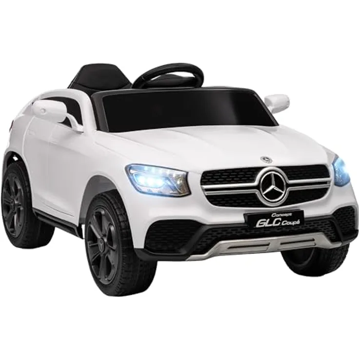 AIYAPLAY Kinder Elektroauto Mercedes-Benz GLC Coupé, 12V mit 2 Motoren, 2,4 GHz Fernbedienung, weiß, für Kinder von 3-6 Jahren