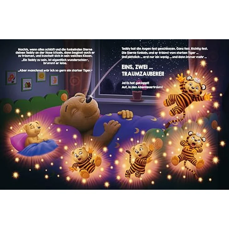 BRUBIES Kuscheltier mit Bilderbuch - Teddy Träumt - Ich wär so gern einmal EIN starker Tiger - Teddybär mit Buch für Kinder ab 2 Jahren - Plüschtier aus superweichem Material - Autor ULF Blanck – Bild 5