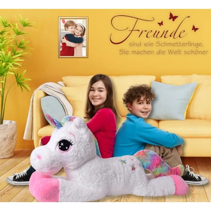 TE-Trend XXL Einhorn Kuscheltier 110cm Weiß mit Regenbogen Schweif und Horn – Bild 4
