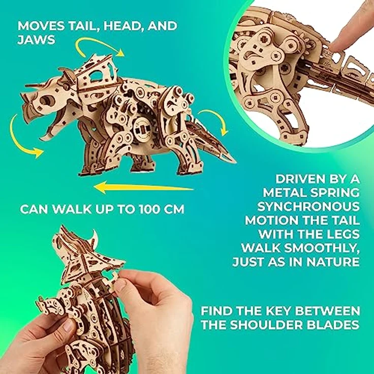 UGEARS Triceratops Dinosaurier 3D Holzpuzzle, Mechanisches Modell im Maßstab 1:32 mit Lebensechtem Gang, DIY Bausatz für Erwachsene, 400 Teile, 8+ Stunden Spielzeit – Bild 4