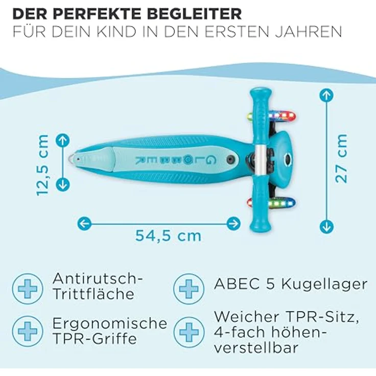 Globber Go Up Active Lights 360 aqua, 3-in-1 Scooter mit LED-Rädern und 360°-Elternlenkung – Bild 8
