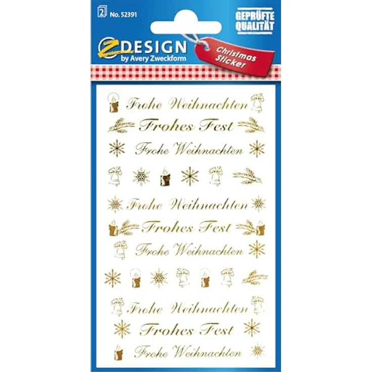 Avery Zweckform Sticker AVERY Zweckform ZDesign Weihnachts-Sticker "Frohes Fest", Goldprägung, Festliche Dekoration, Transparente Folie – Bild 2