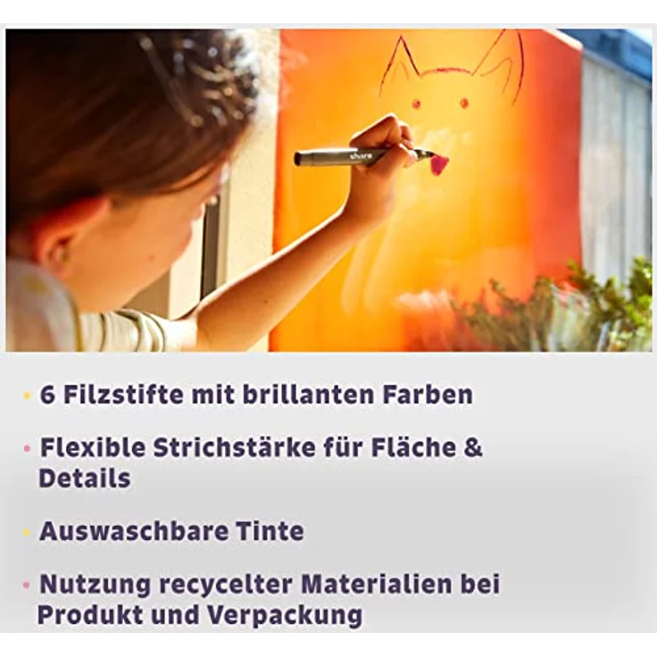 share Faserstift Filzstift Maxi, 6er-Set für Kinder, Grundfarben, 6 mm Strichstärke – Bild 4