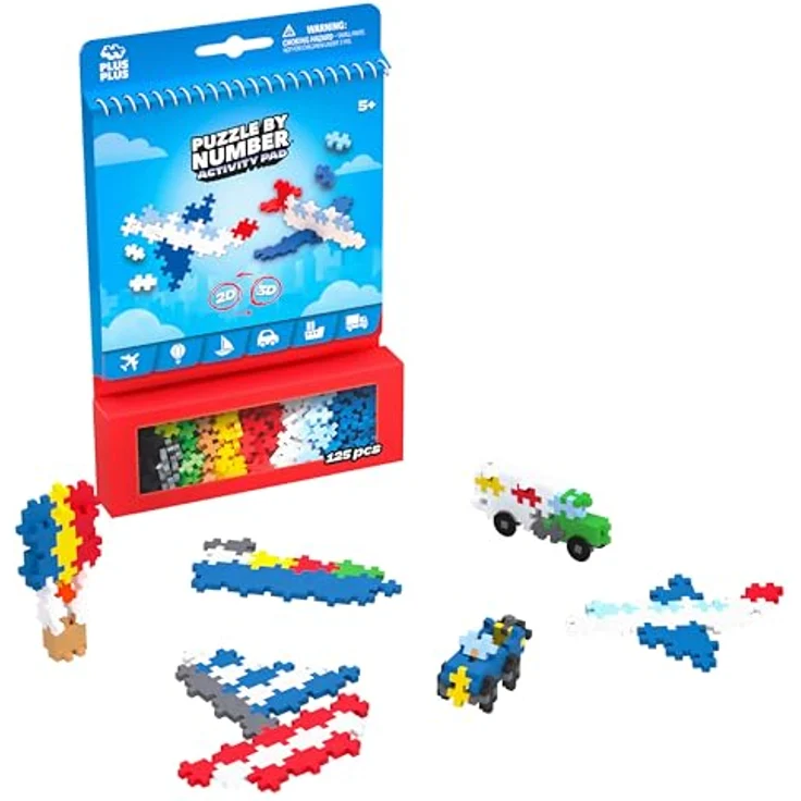 PLUS-PLUS Kreativset Bausteine Puzzle by Number Transport, 125 Teile für 2D-Puzzle und 3D-Figuren, multicolor – Bild 1