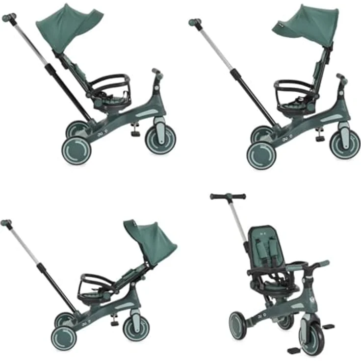 Byox Tricycle Juno 4 in 1, Dreirad mit Schiebegriff, drehbarem Sitz, verstellbarem Sonnendach, grün – Bild 4