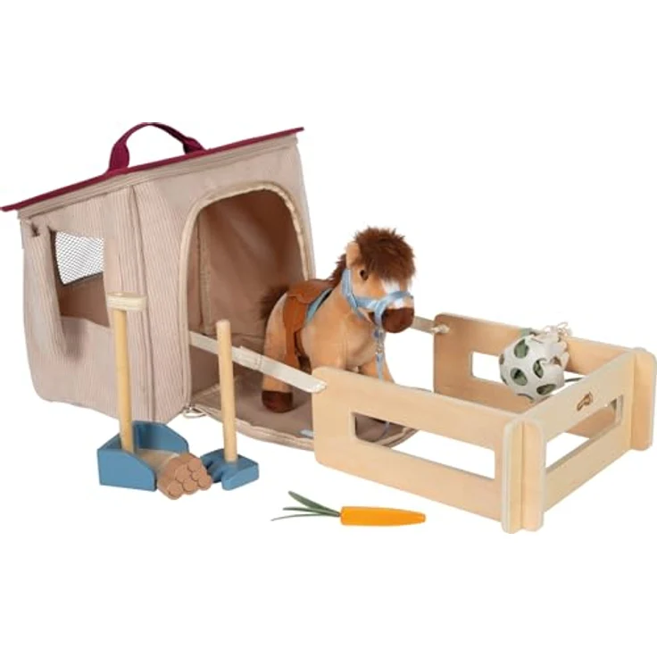 Small Foot Kuscheltier Spielset Pferd mit Stall und Zubehör, Plüschpferd, mehrfarbig, inkl. Taschenstall und modularer Zaun – Bild 2