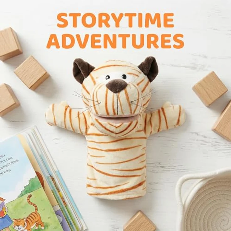 LOMTRATS Tierhandpuppen-Set für Kinder, Wolf, Tiger, Löwe und Affe mit beweglichen Münder, 25 cm, Plüsch-material, ideal für Geschichtenerzählen und Vorschulunterricht – Bild 3