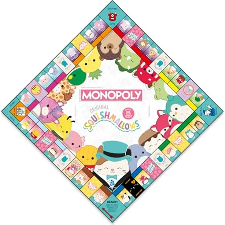 Winning Moves Monopoly SQUISHMALLOWS, exklusives Plüschtier-Brettspiel mit 6 Sammelspielsteinen, französische Version – Bild 3