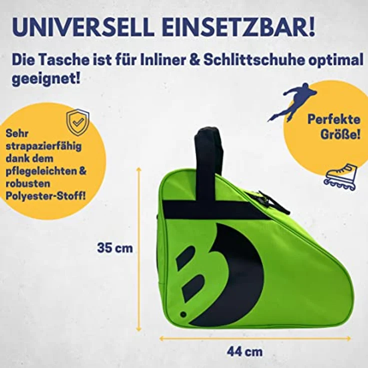 Best Sporting Sporttasche Transporttasche für Inlineskates und Schlittschuhe, verstellbarer Trageriemen, attraktives Design mit weißen Paspeln, 100% Polyester, Maße: 41 x 31 x 22 cm, schwarz – Bild 5