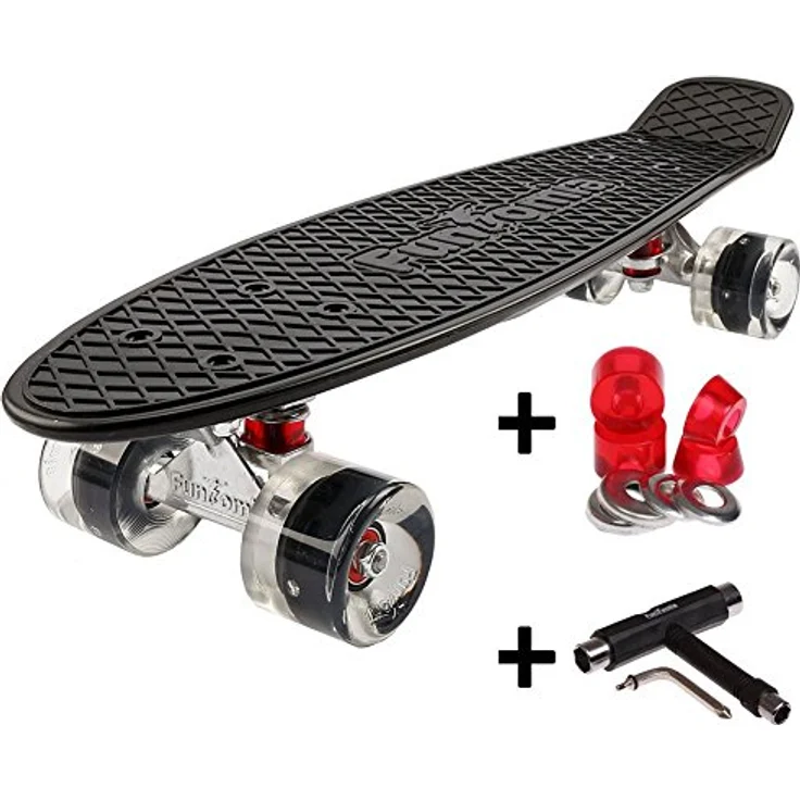 FunTomia Kinder Skateboard Cruiserboard Miniboard 57cm mit oder ohne LED Leuchtrollen Alu Truck Mach1 Kugellager Cruiser Mini Board – Bild 1