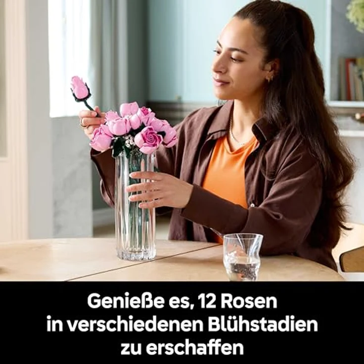 LEGO Botanicals Rosa Rosenstrauß 10374, Kunstblumen Modellbau Set mit 12 Rosen & 4 Zweigen Schleierkraut für kreative Deko im Zuhause oder Büro – Bild 3