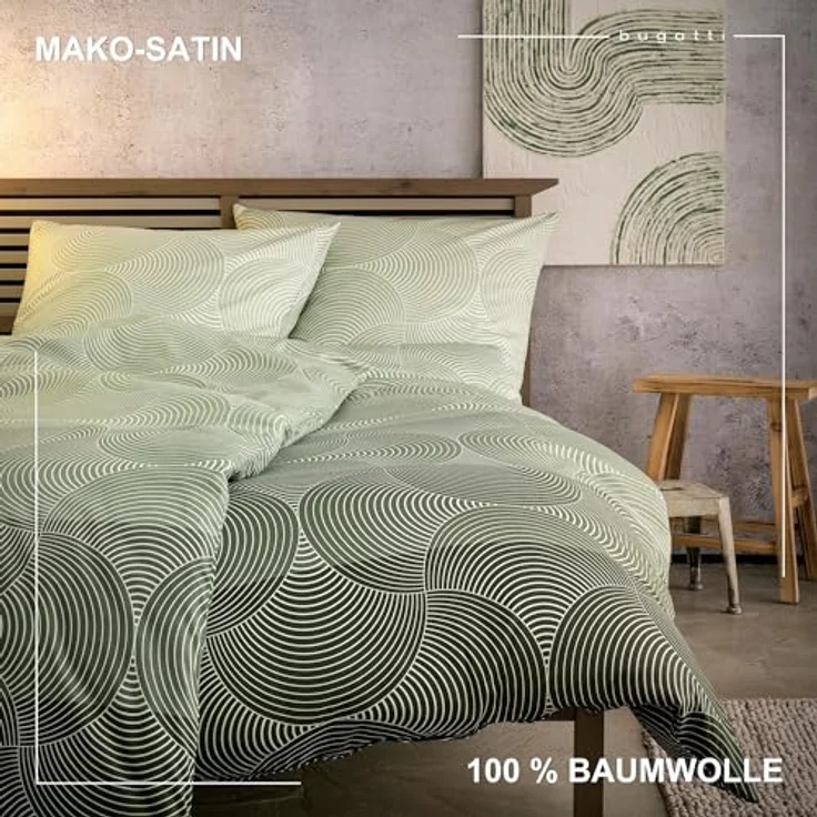 Bugatti Bettwäsche 155x220 cm 100% Baumwolle grün - Reißverschluss, anschmiegsam, weich & waschbar - Preisvergleich – Bild 2