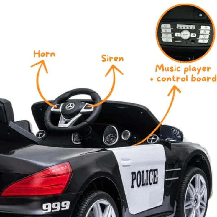 Mercedes Elektro-Polizeiauto 12V SL500 AMG, 1-6 Jahre, Fernbedienung, Schwarz – Bild 7