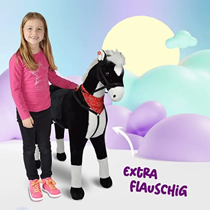 Pink Papaya Plüschpferd XXL 105cm Pferd, Amadeus, Fast lebensgroßes Spielpferd zum reiten, Stehpferd XXL, Spielzeug Pferd bis 100kg belastbar - Kinderpferd mit Kleiner Bürste – Bild 4