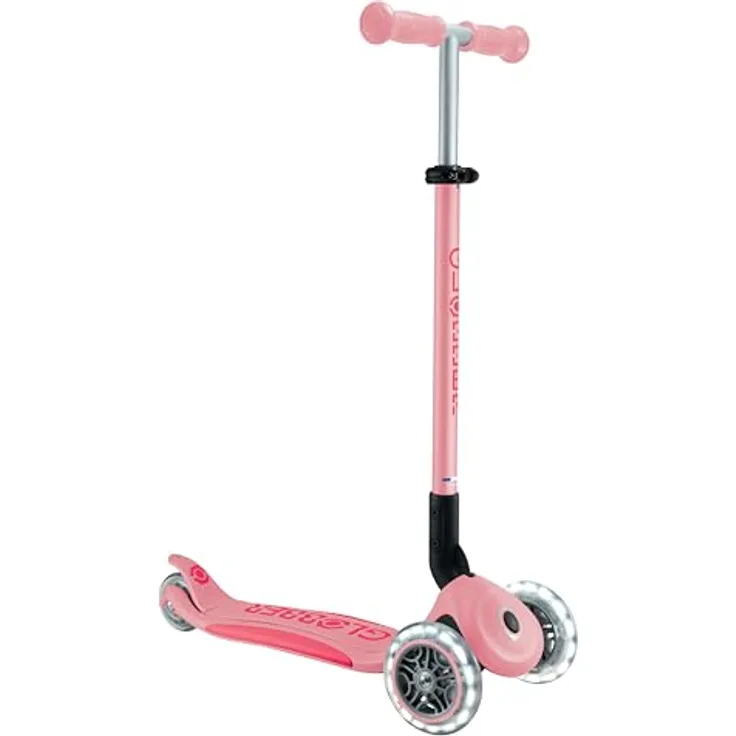 Globber Primo Foldable Plus Light - 3 Wheels Scooter, LED Räder, Pastelrosa-Pink