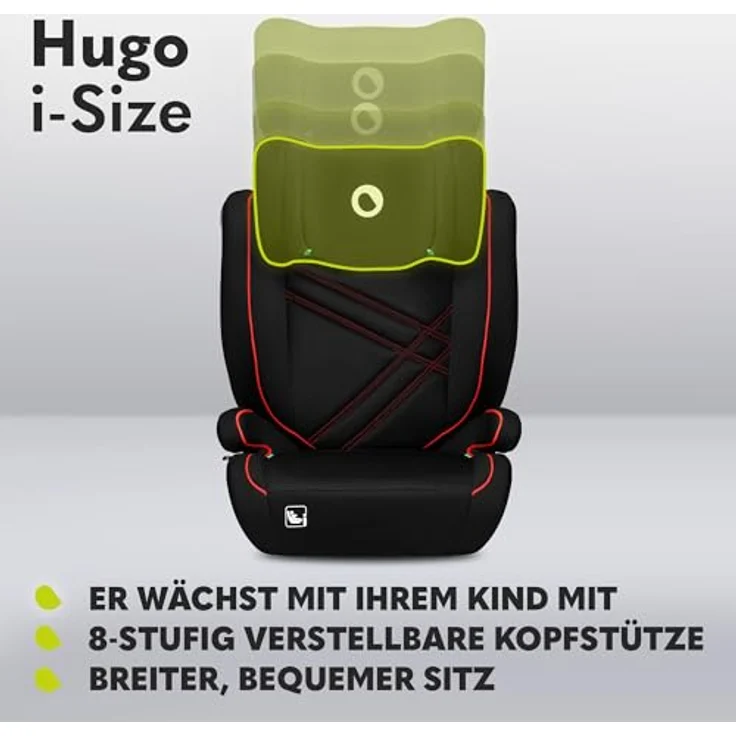 lionelo Autokindersitz HUGO I-SIZE, ab 4 Jahre bis 12 Jahre, 15-36 kg, i-Size / ISOFIX, grau – Bild 6