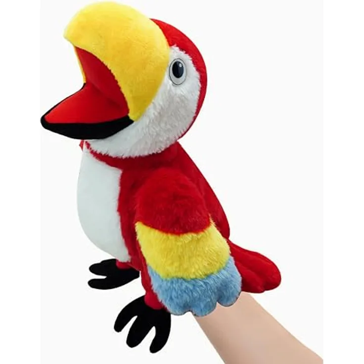LOMTRATS Vogel-Handpuppen, 40 cm große Papageien und Pfauen mit beweglichen Mündern, weich und sicher, ideal für Geschichtenerzählen und kreative Spiele