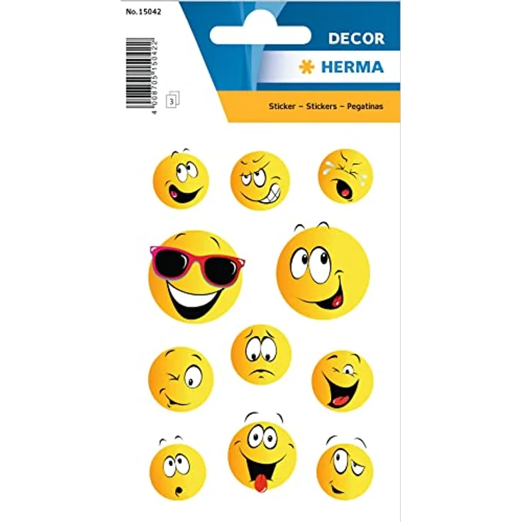 HERMA DECOR Happy Face Sticker, Selbstklebende Schmucketiketten aus Papier, 3 Blätter – Bild 1