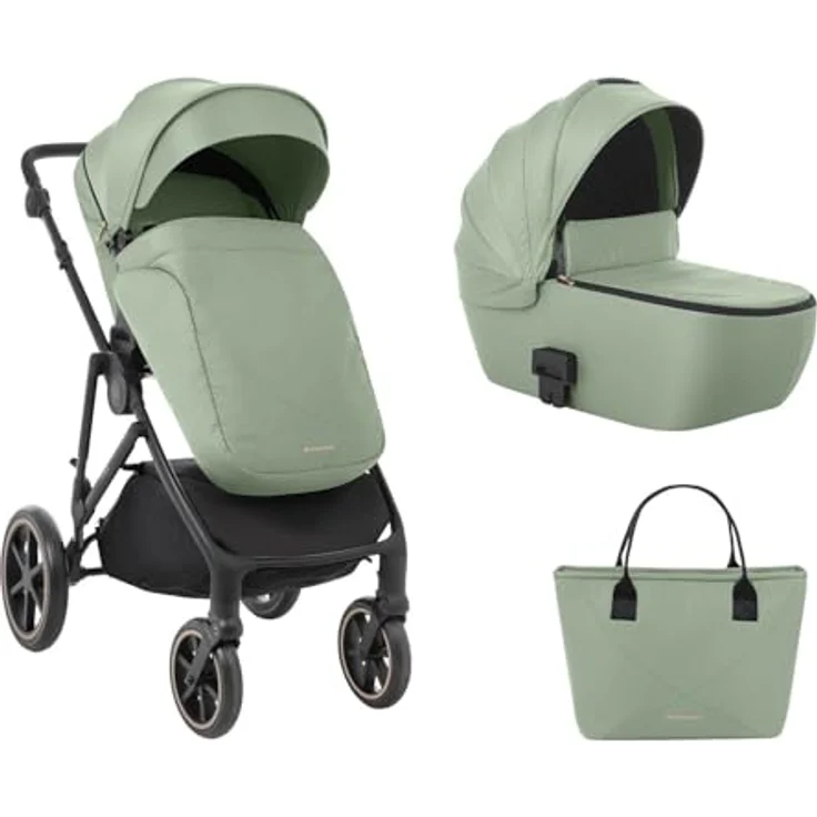 Kikkaboo Thea 2 in 1 Kinderwagen, EVA-Räder, verstellbarer Schiebegriff, tragbare Babywanne, grün – Bild 2