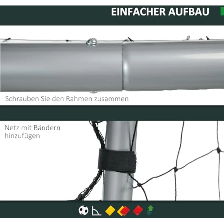 SPORTNOW Fußballtor mit PE-Netzgewebe, 240 x 85 x 160 cm, Stahl, für Garten, Grau – Bild 3